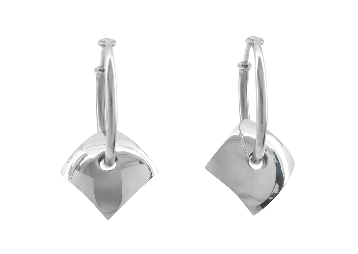 E12 Square Hoop Earrings, White Gold & Platinum