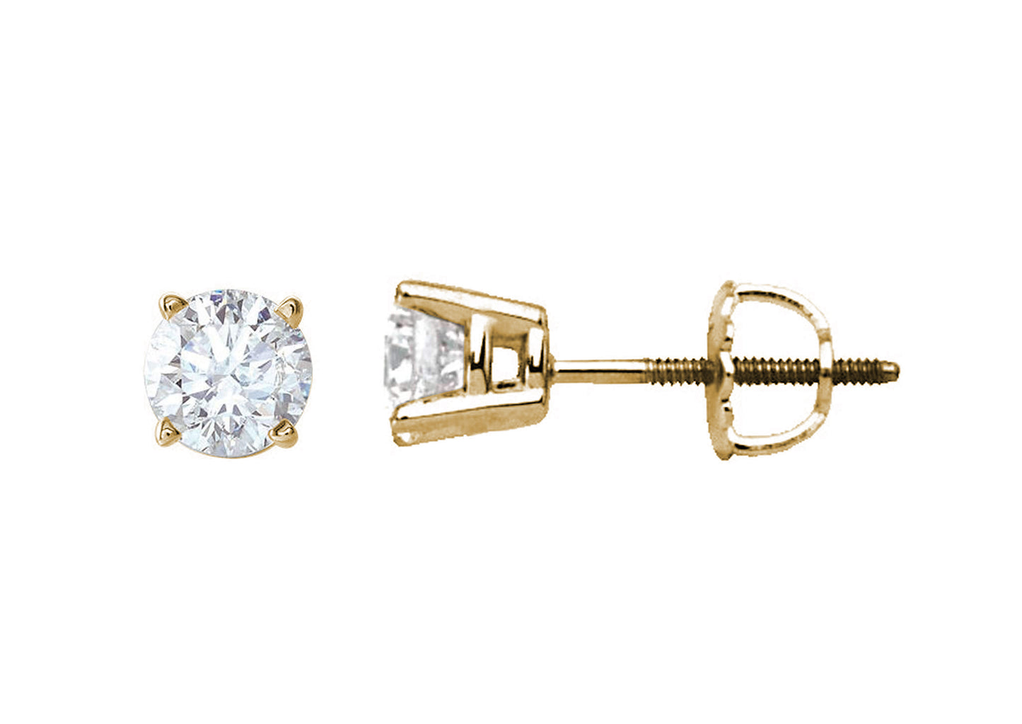 Four Prong Diamond Studs, Yellow Gold