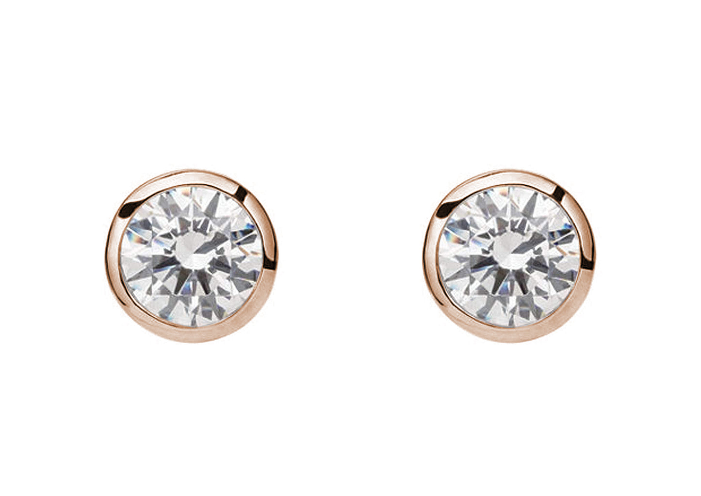 Round Bezel Diamond Studs, Red Gold