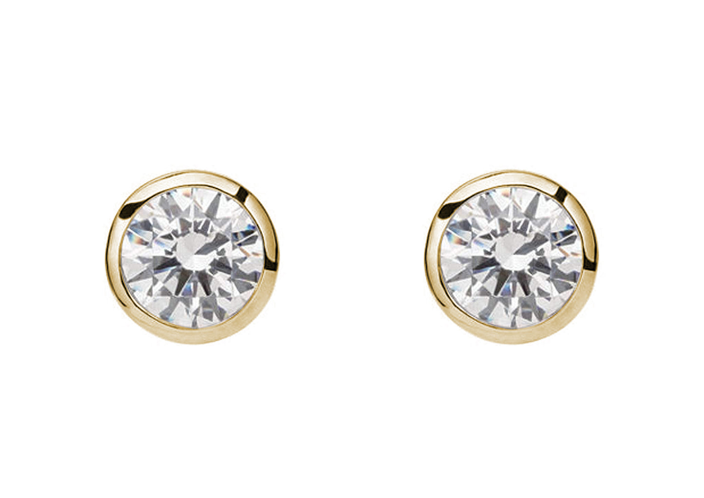 Round Bezel Diamond Studs, Yellow Gold