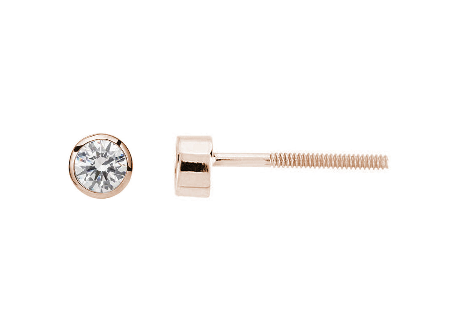 Round Bezel Diamond Studs, Red Gold