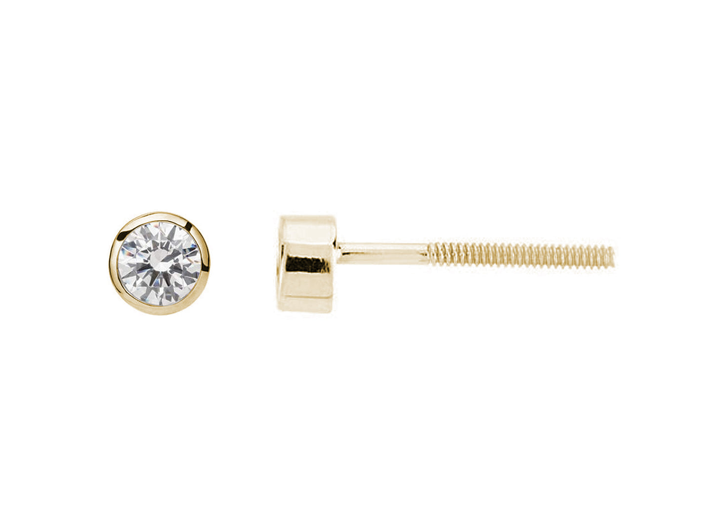 Round Bezel Diamond Studs, Yellow Gold