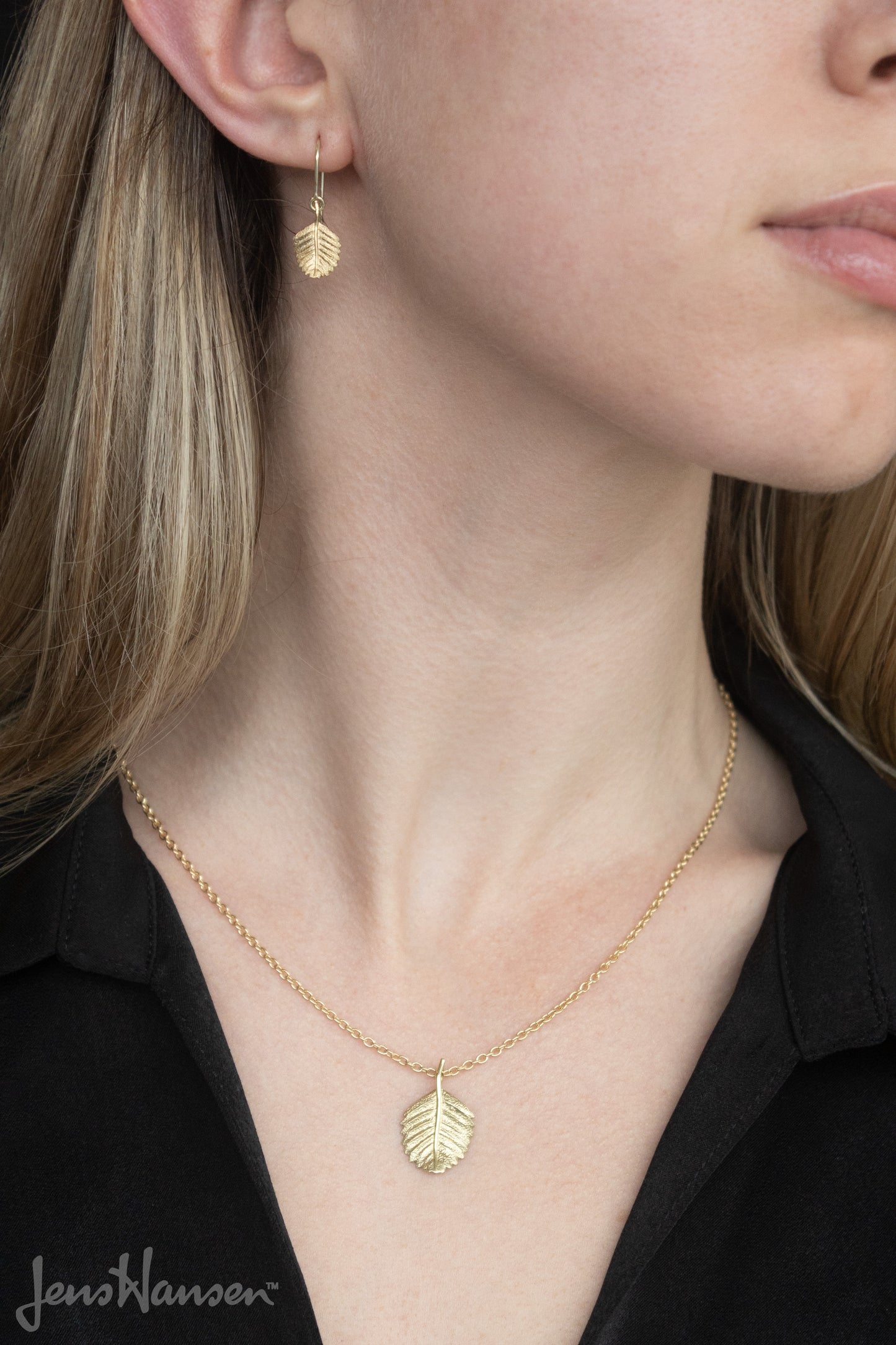 Beech Leaf Earrings, Yellow Gold