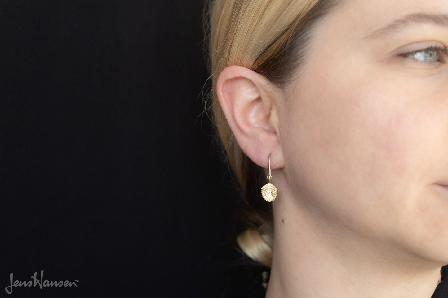 Beech Leaf Earrings, Yellow Gold