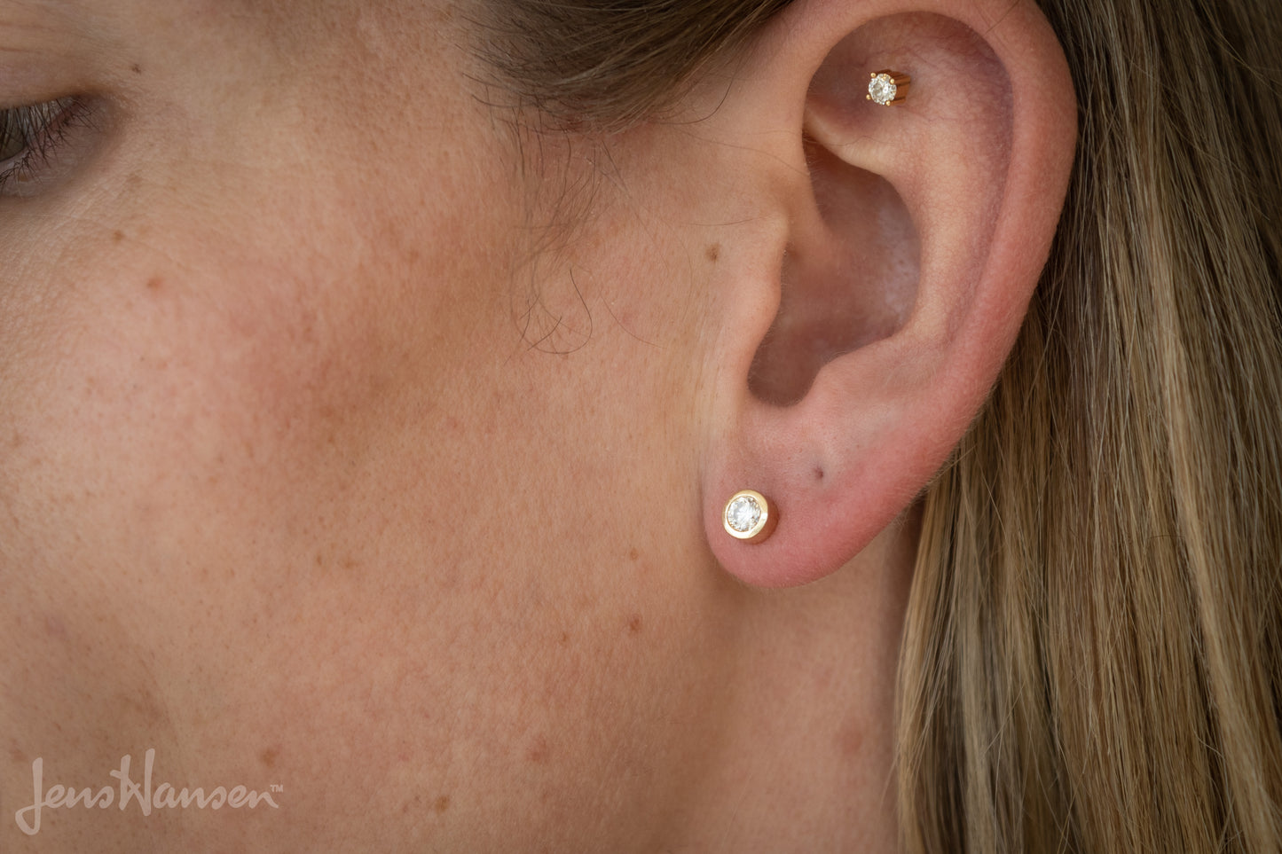 Round Bezel Diamond Studs, Yellow Gold