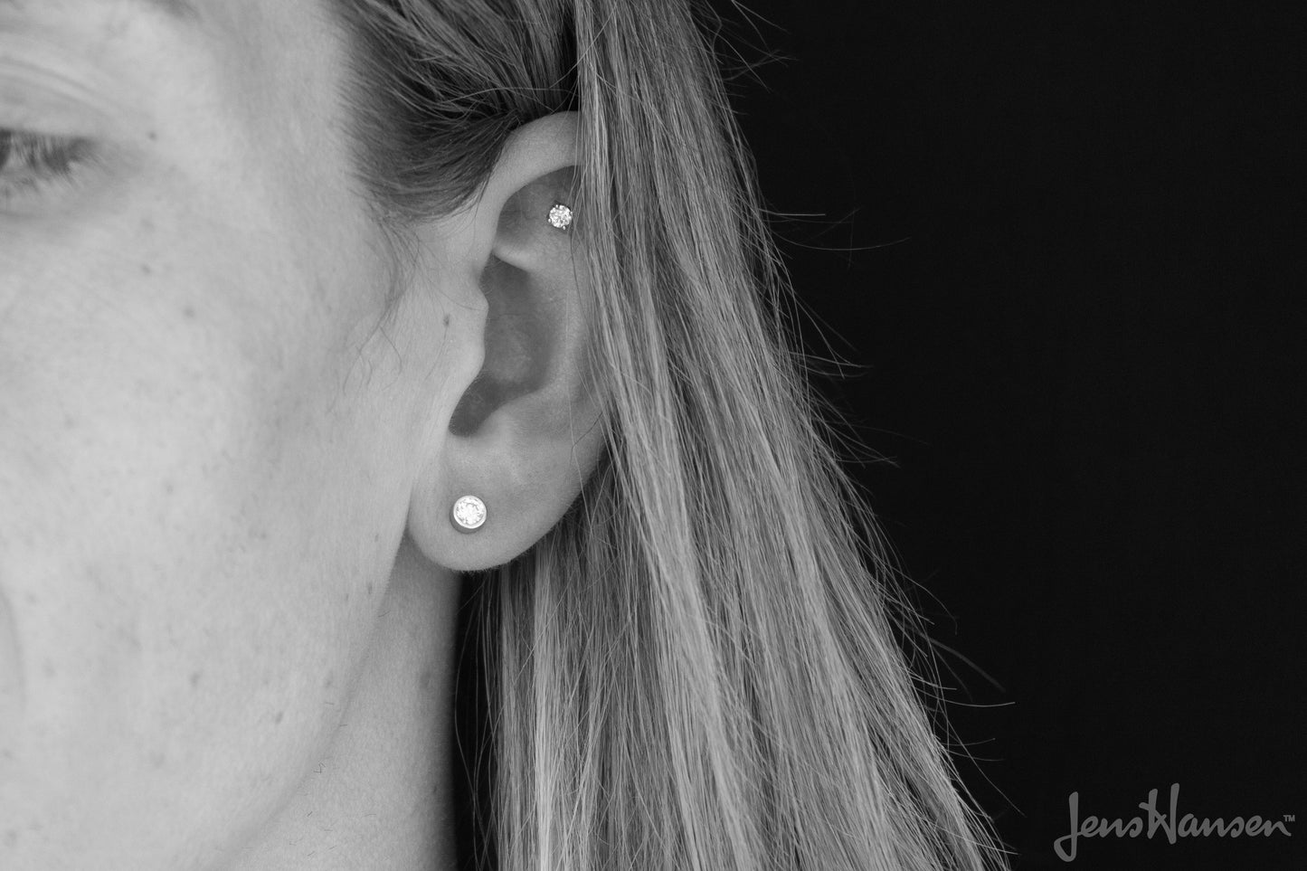 Round Bezel Diamond Studs, Red Gold