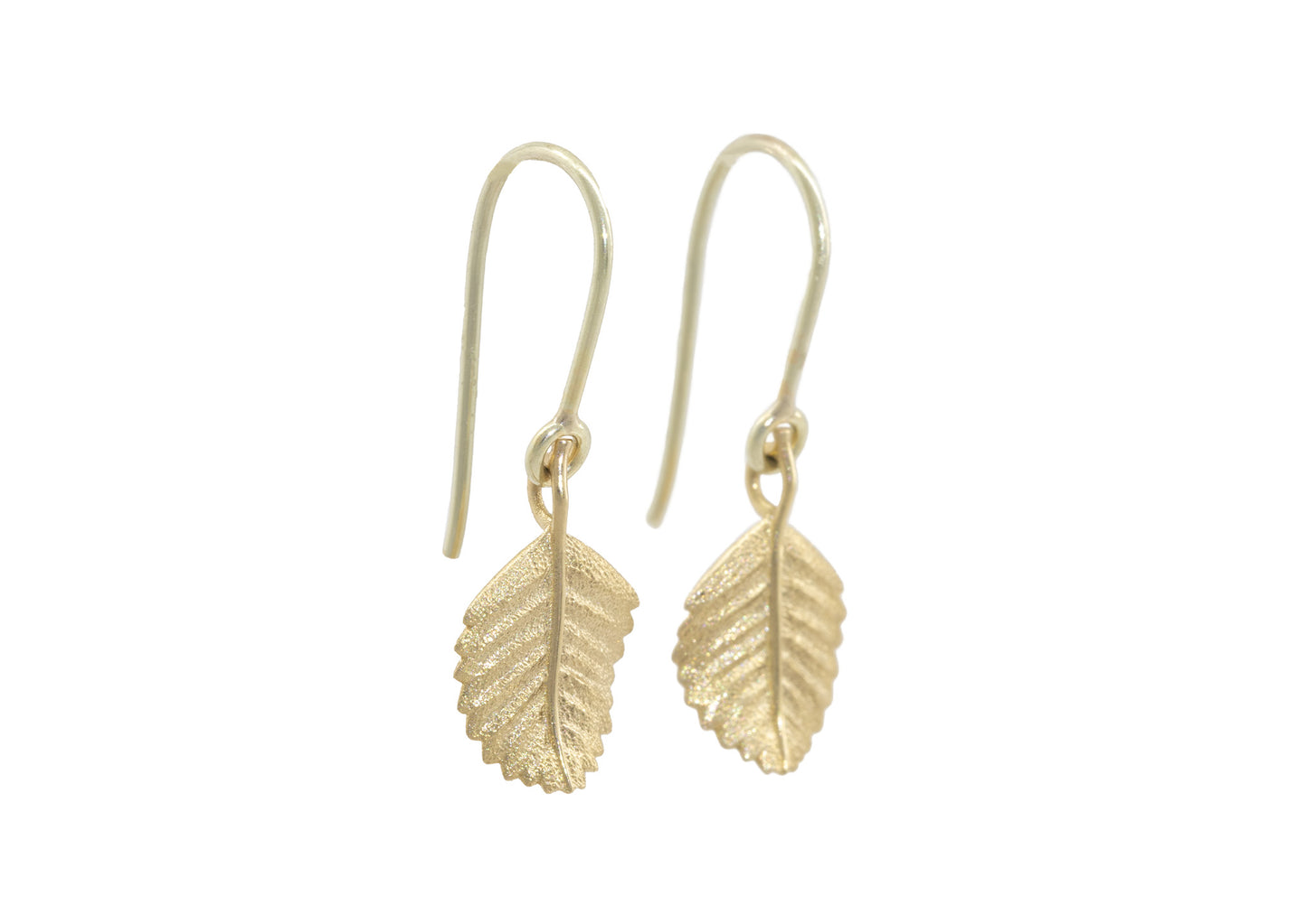 Beech Leaf Earrings, Yellow Gold