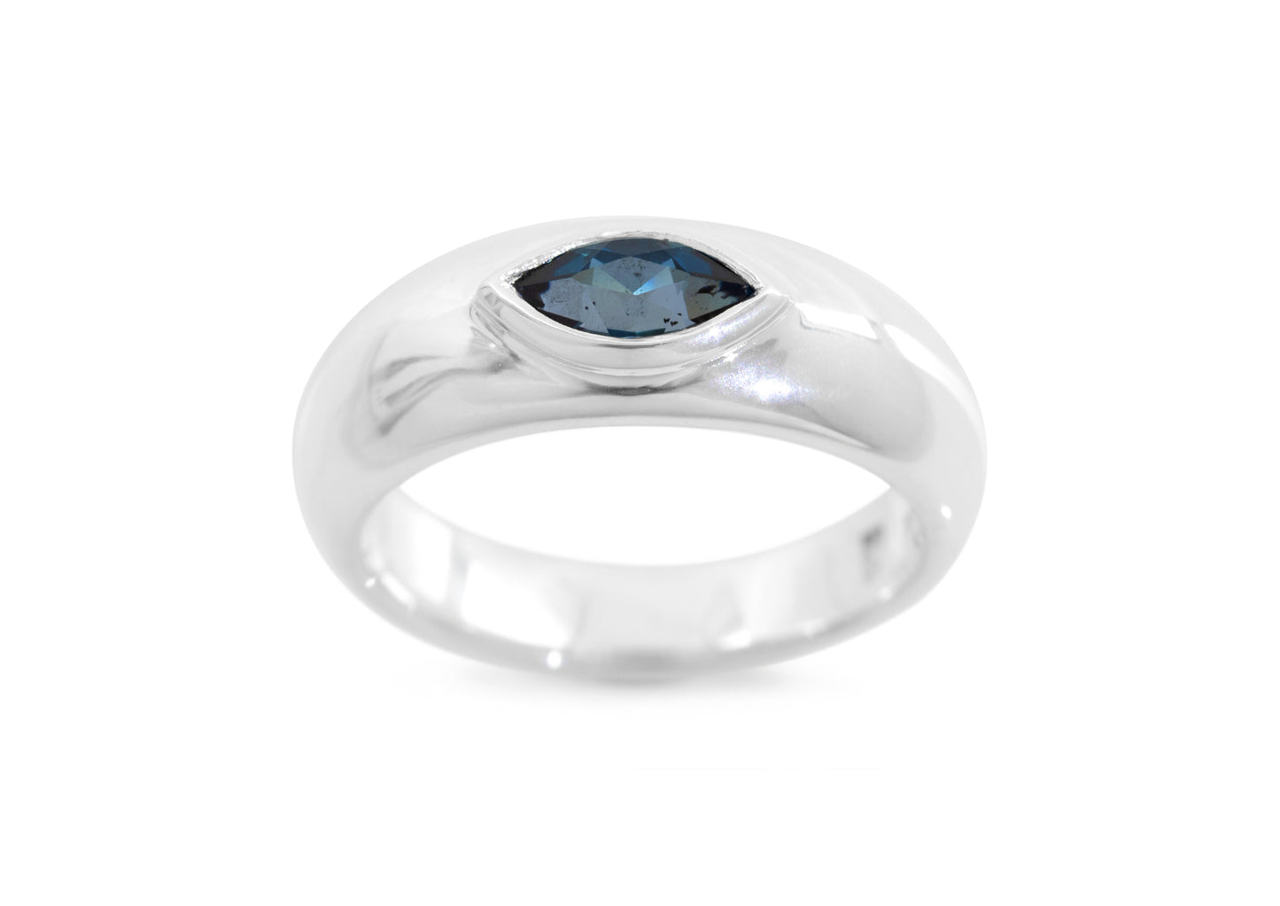 JW174 Geometric Rubover Ring with Marquise Gemstone, Sterling Silver