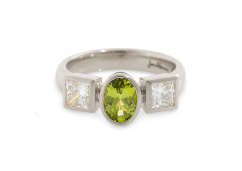 JW281 Diamond & Gemstone Three Stone Ring, White Gold & Platinum
