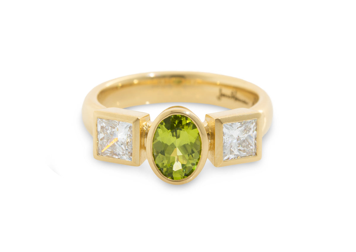 JW281 Diamond & Gemstone Three Stone Ring, Yellow Gold