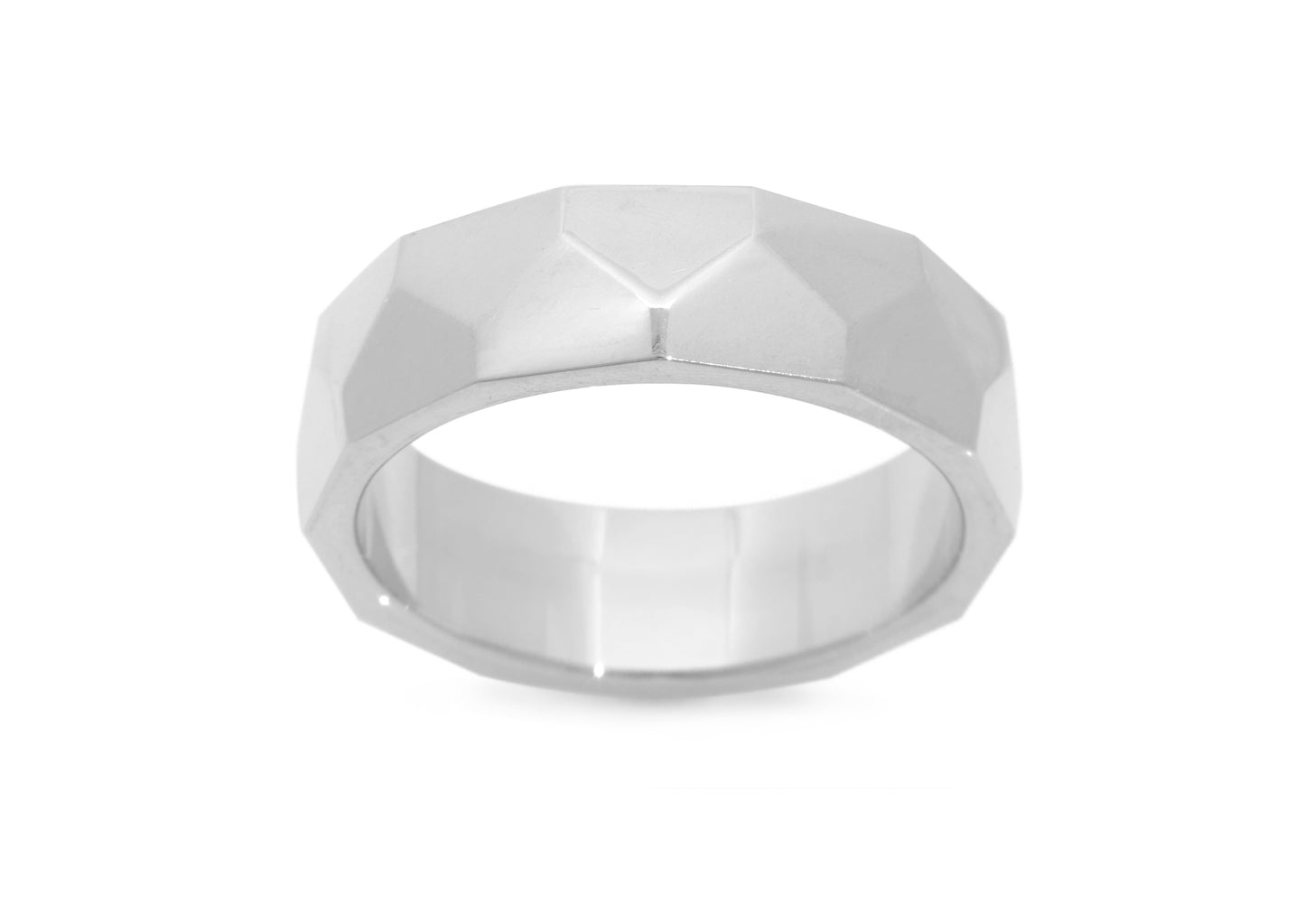 Faceted Wide Band, Sterling Silver