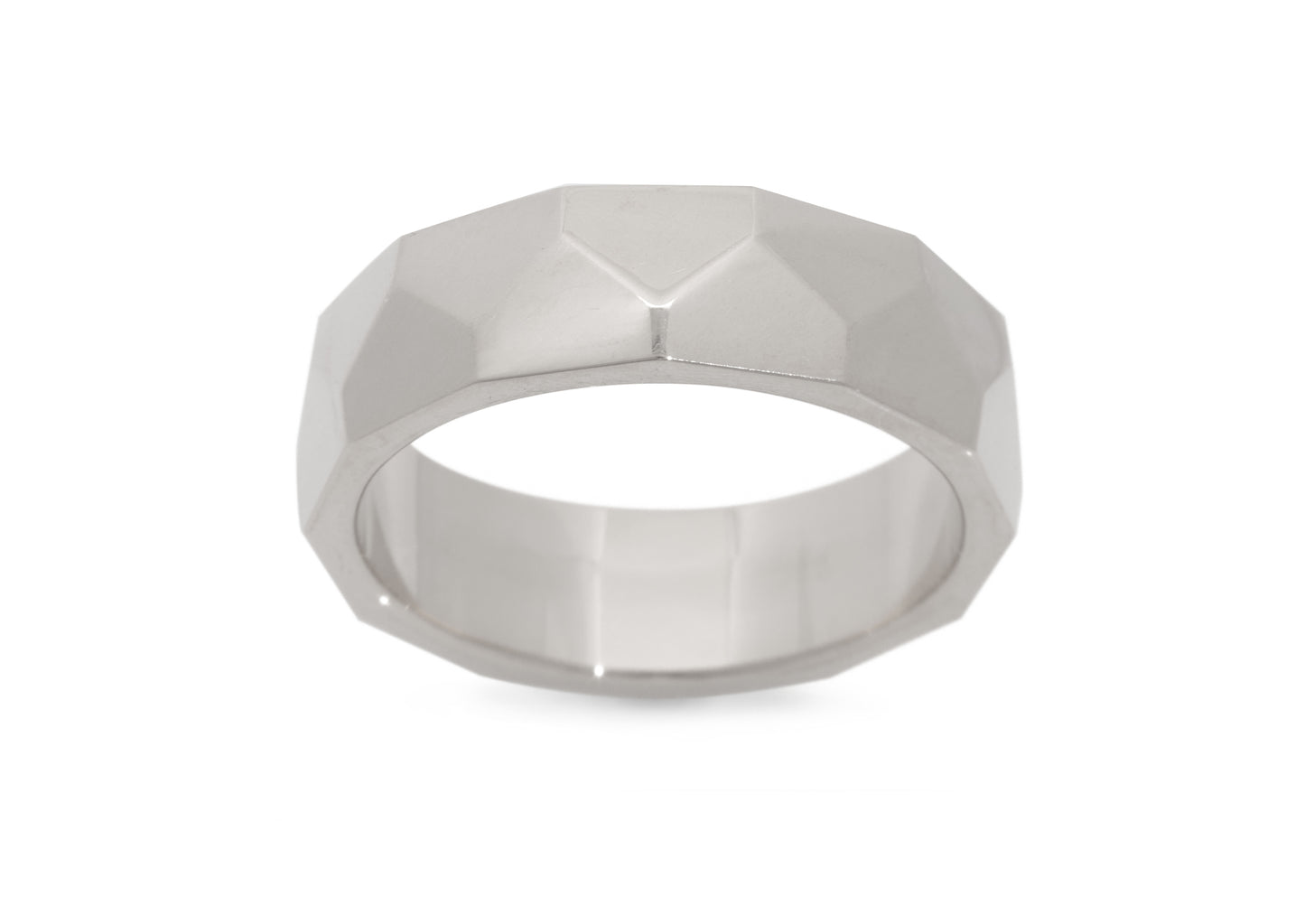 Faceted Wide Band, White Gold & Platinum
