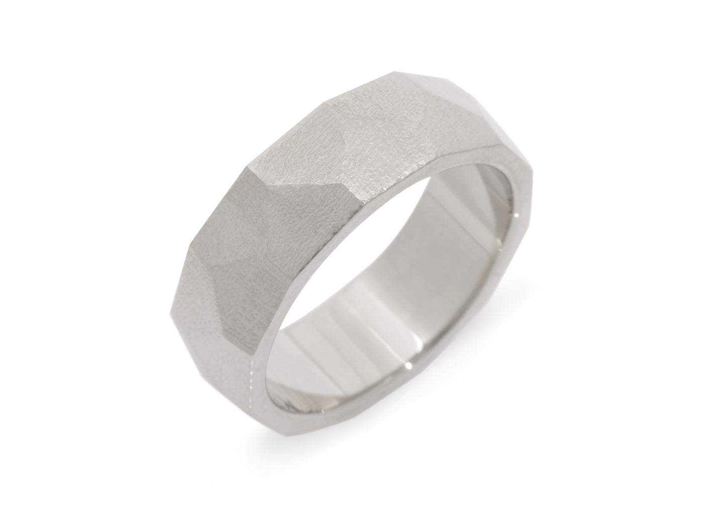 Faceted Wide Band, White Gold & Platinum