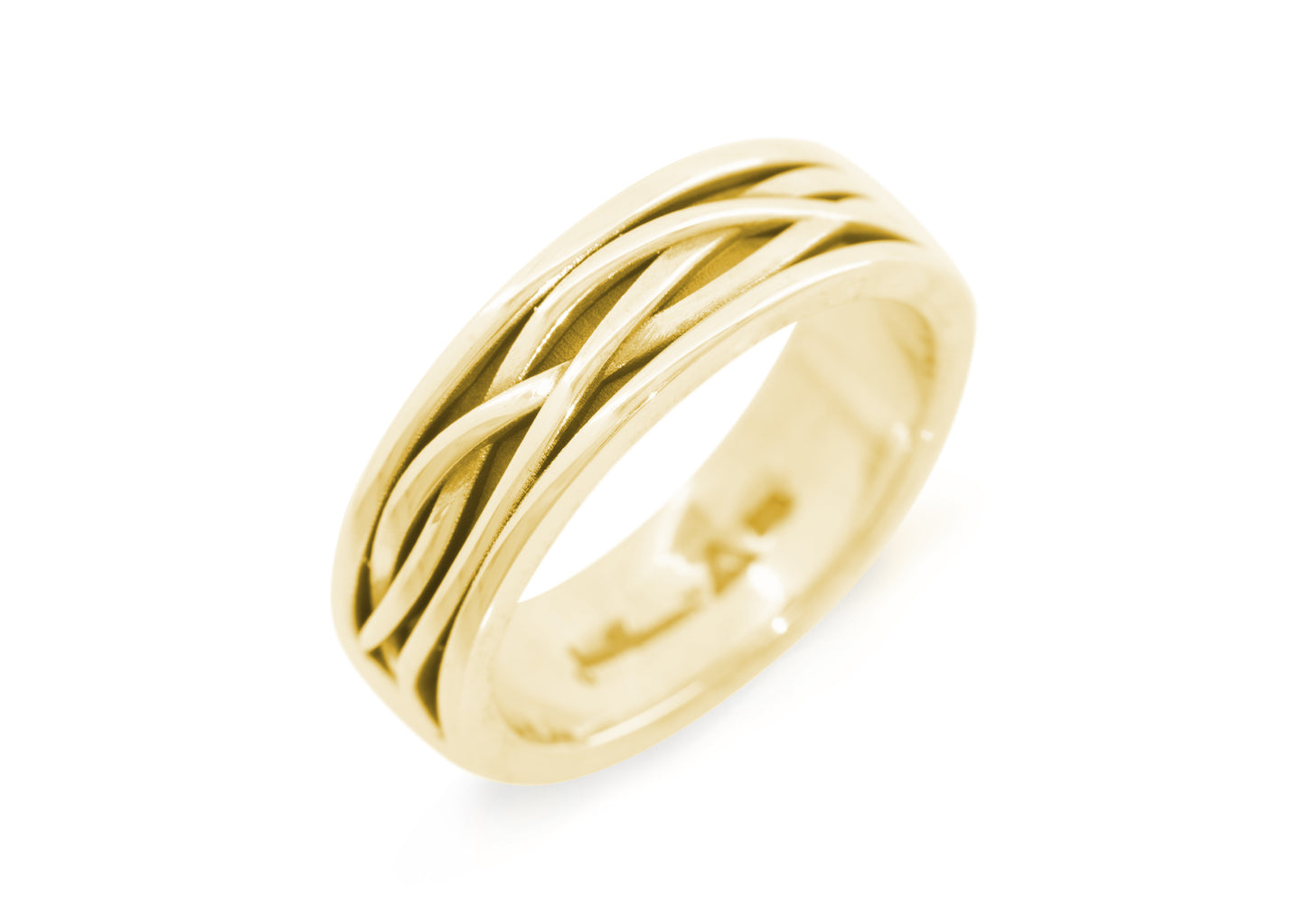 Patterned Elvish Woodland Ring, Yellow Gold