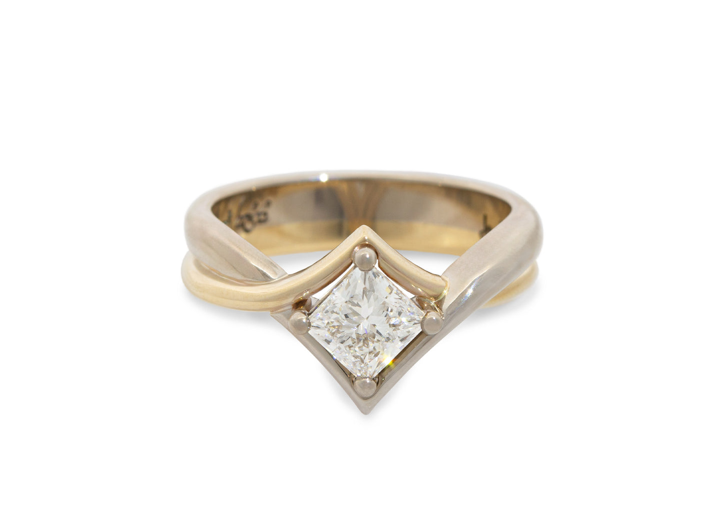 Bitone Princess Engagement Ring, Yellow and White Gold