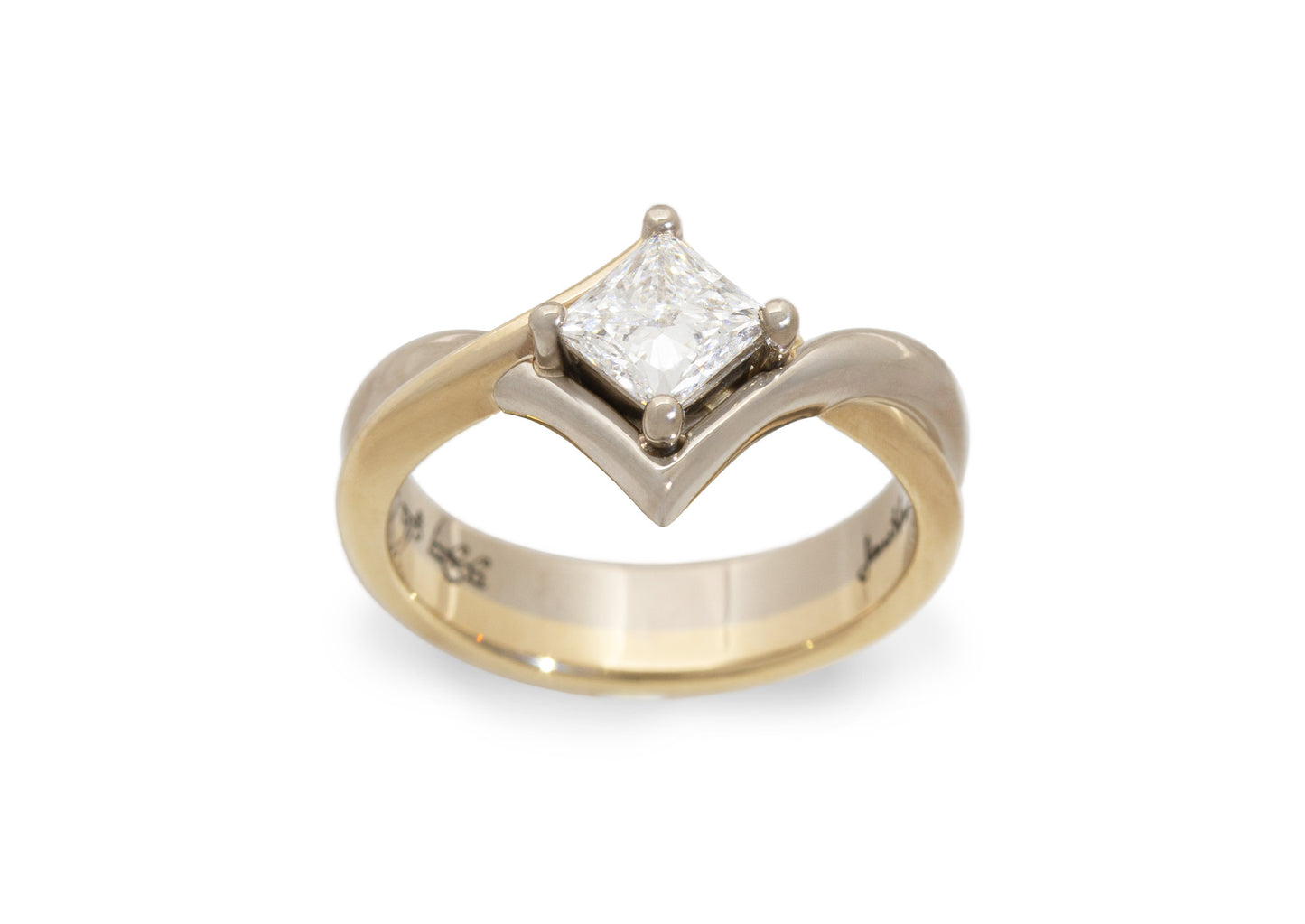 Bitone Princess Engagement Ring, Yellow and White Gold