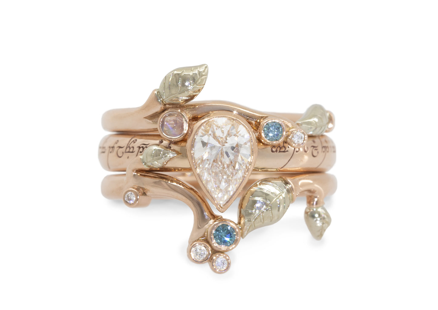 Elvish Fairytale Wedding Set, Red & White Gold