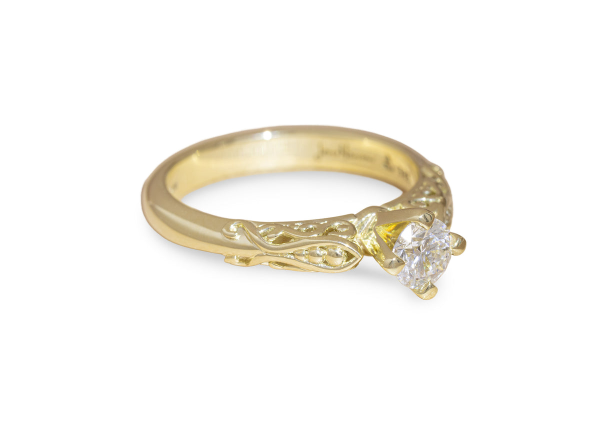 Ornate Filigree Engagement Ring, Yellow Gold