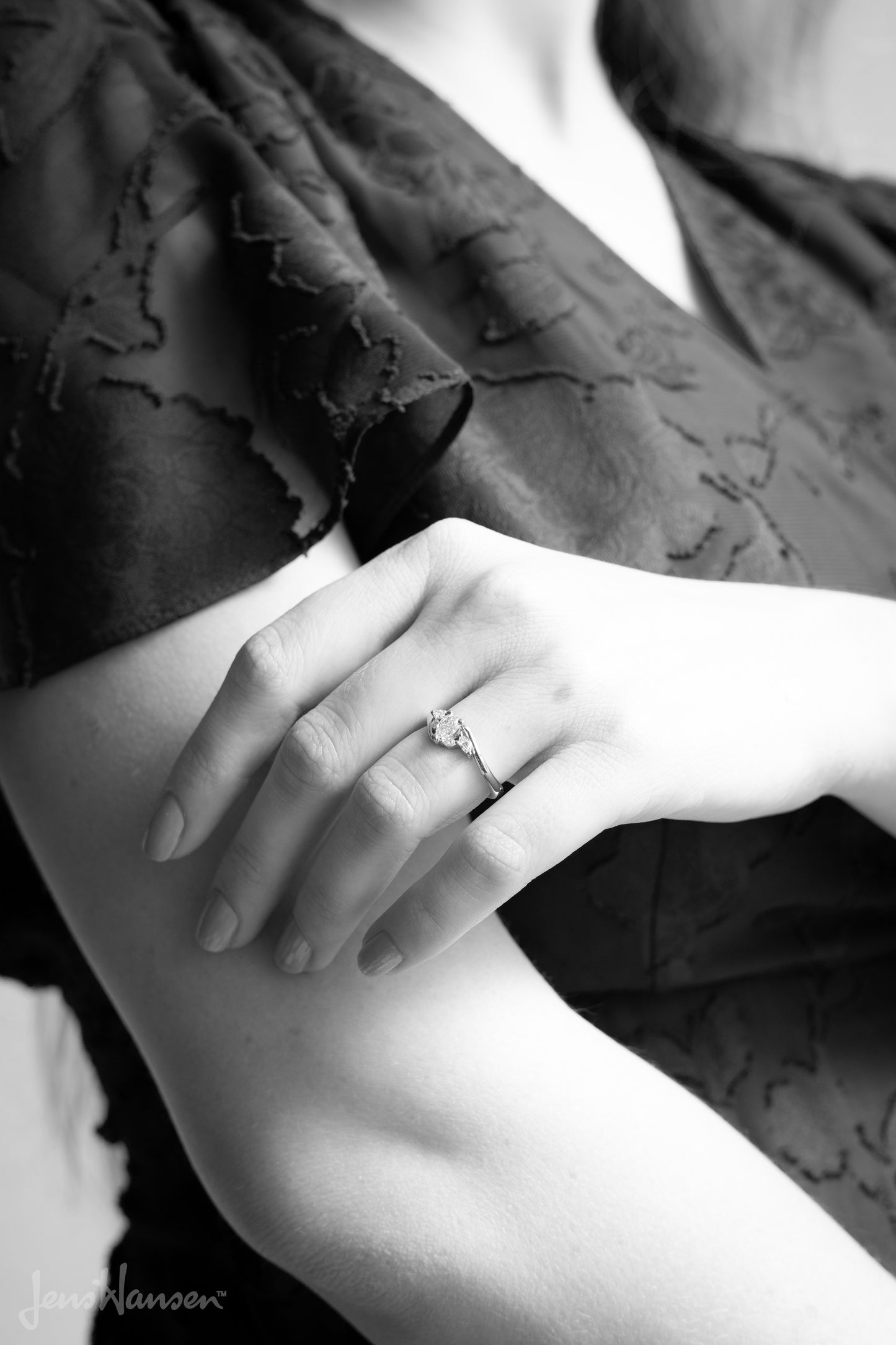 Five-Stone Pear & Marquise Diamond Elvish Vine Engagement Ring, Yellow Gold