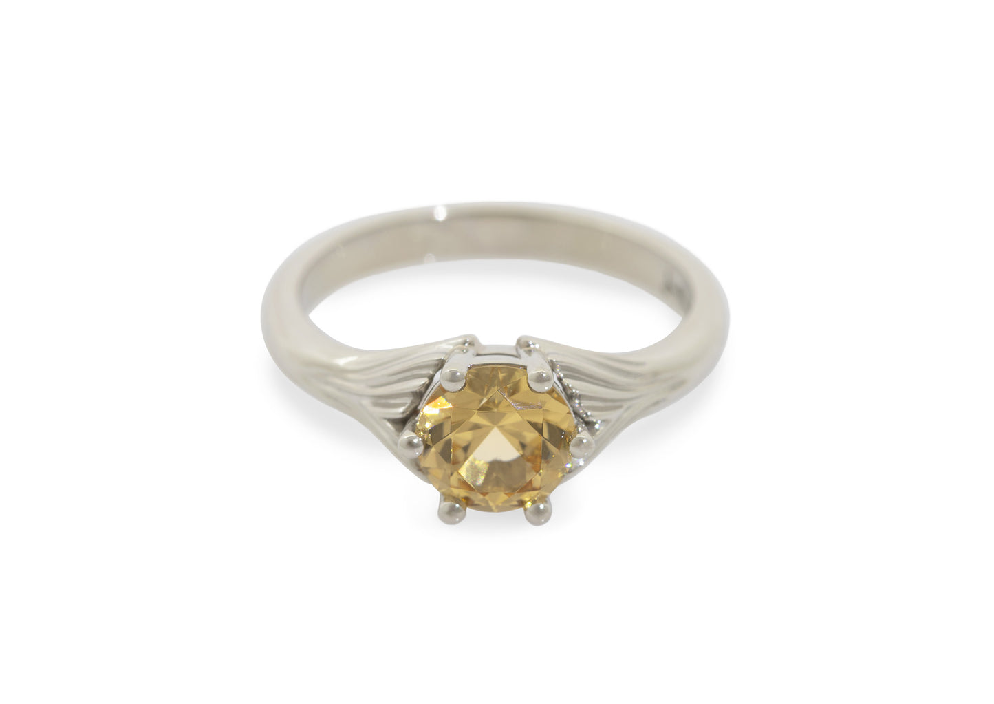 Fluted Six-Prong Gemstone Ring, Platinum