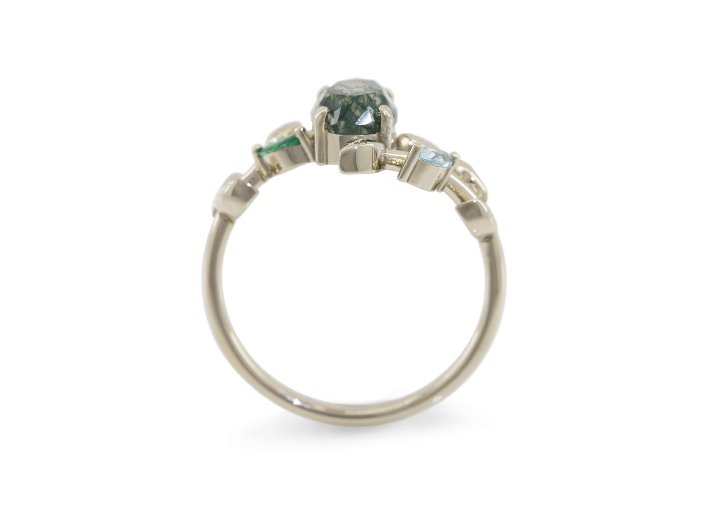 Moss Agate Vine Ring, White Gold