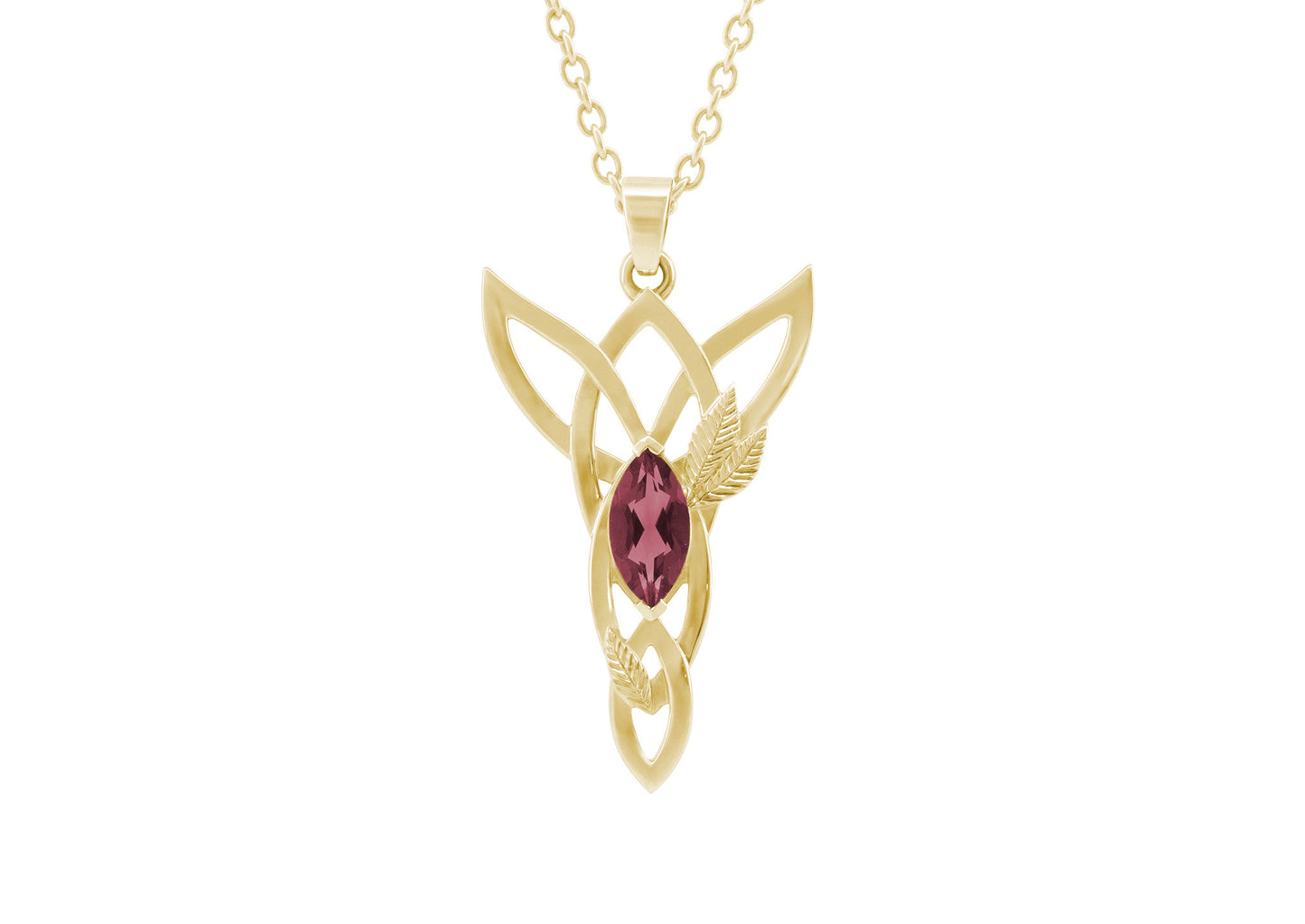 Marquise Gemstone Elvish Woodland Pendant, Yellow Gold