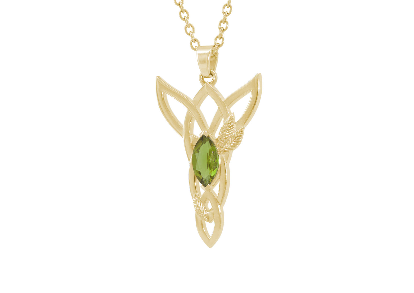 Marquise Gemstone Elvish Woodland Pendant, Yellow Gold