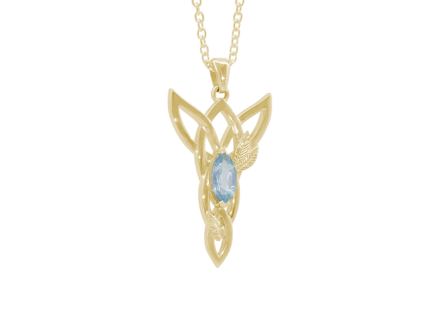 Marquise Gemstone Elvish Woodland Pendant, Yellow Gold