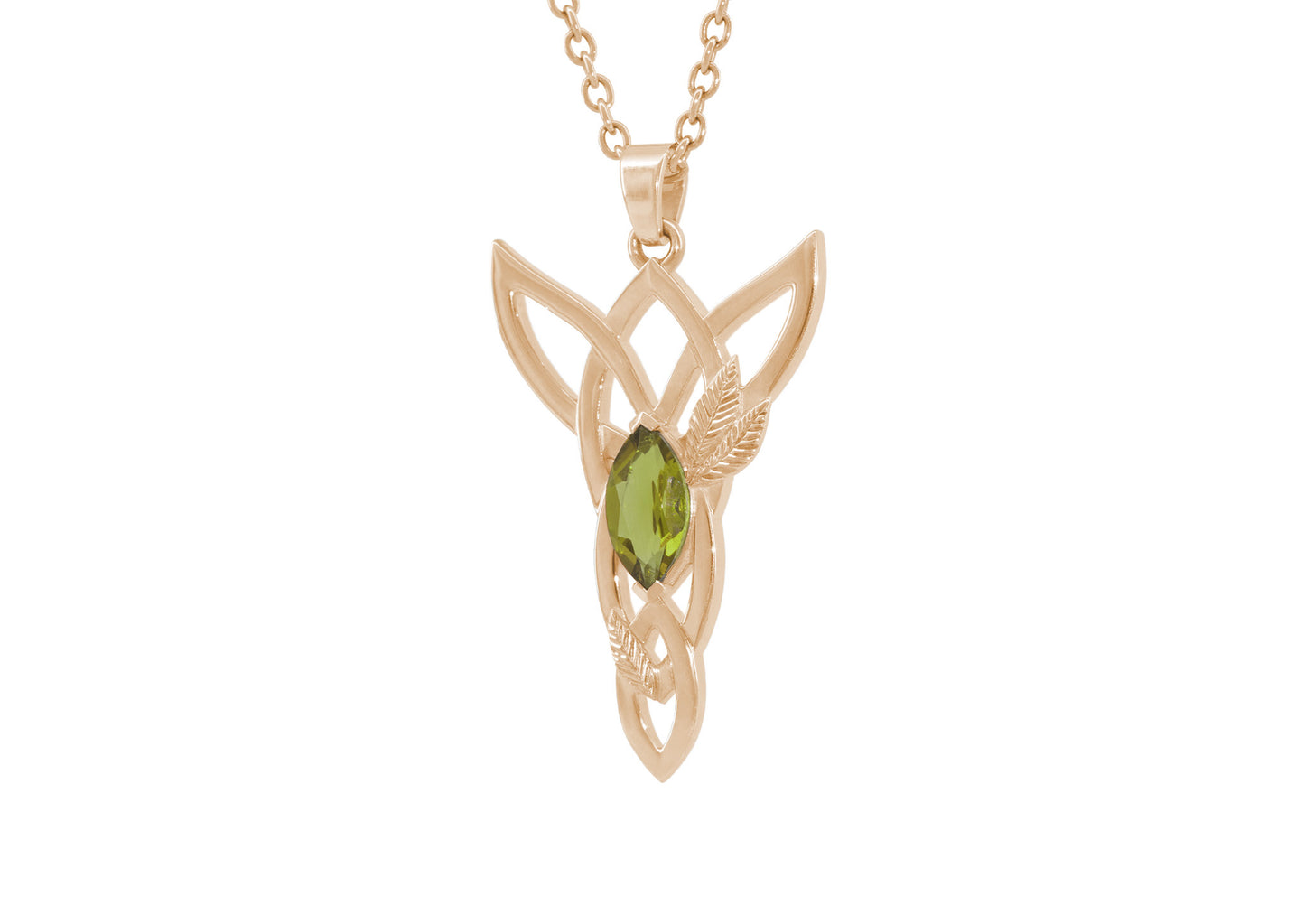 Marquise Gemstone Elvish Woodland Pendant, Red Gold
