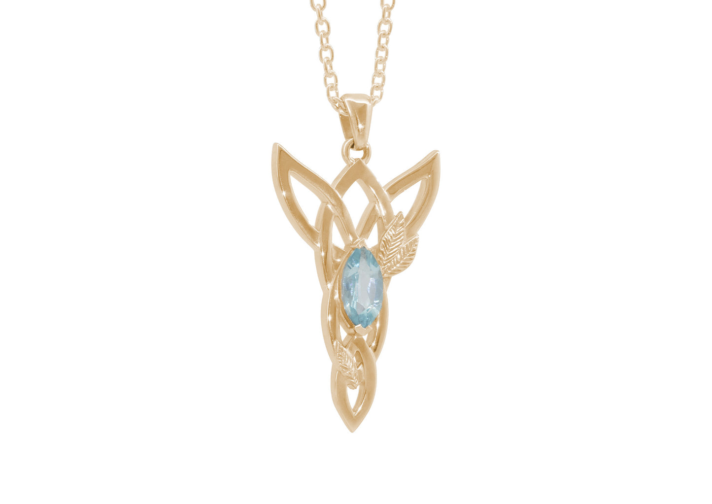 Marquise Gemstone Elvish Woodland Pendant, Red Gold