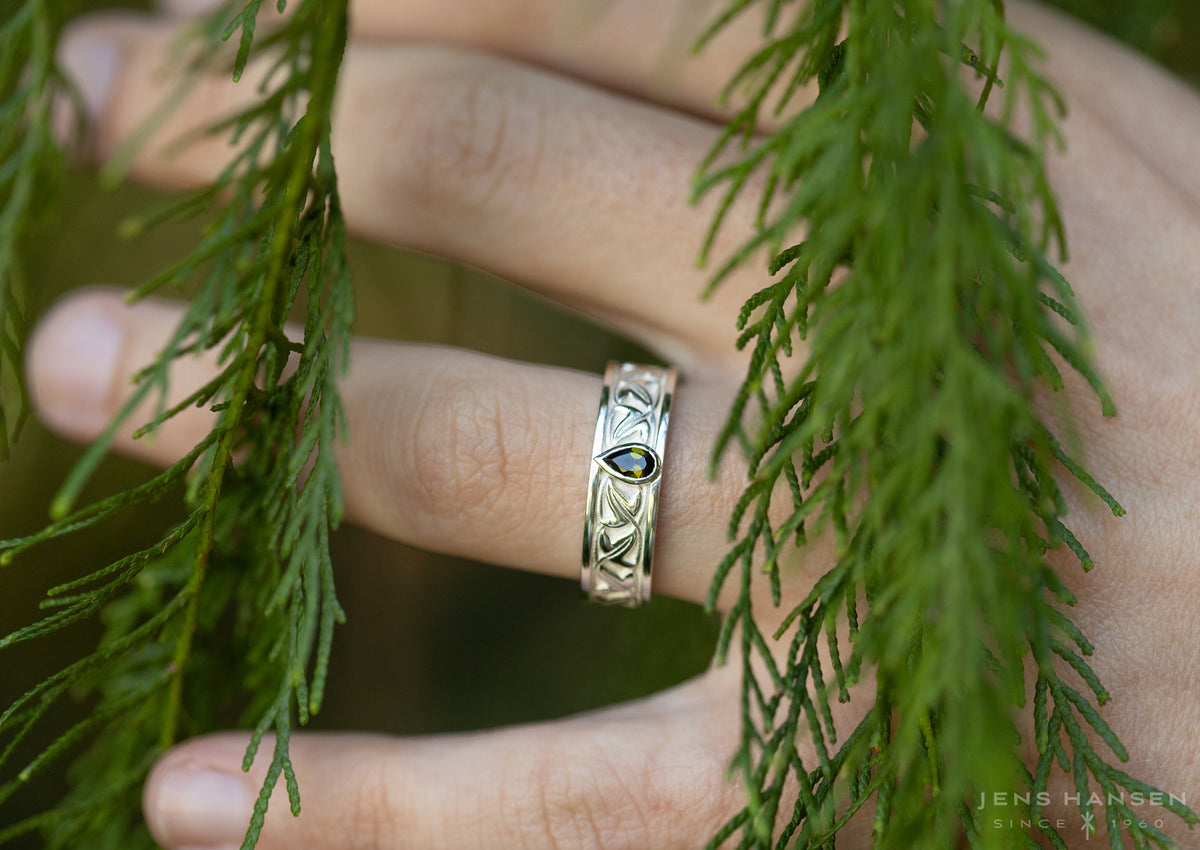 Elvish Leaf Gemstone Ring, White Gold & Platinum