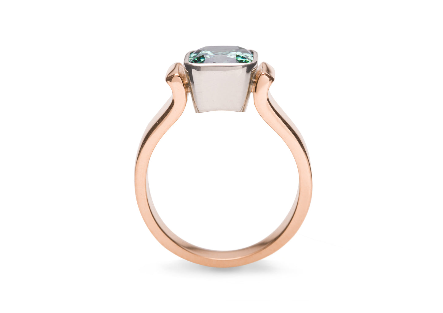 Green Tourmaline Bezel set in Bi-Tone Ring Design