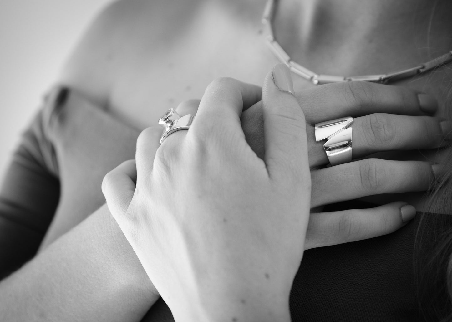 Signature Asymmetric Wide Ring, White Gold & Platinum