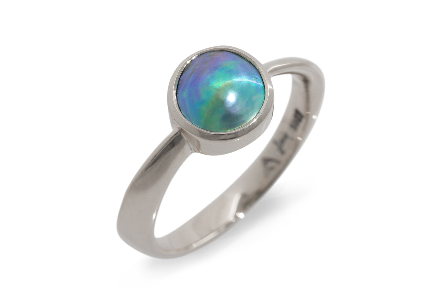 Twisted Ring with New Zealand Paua Pearl, White Gold & Platinum