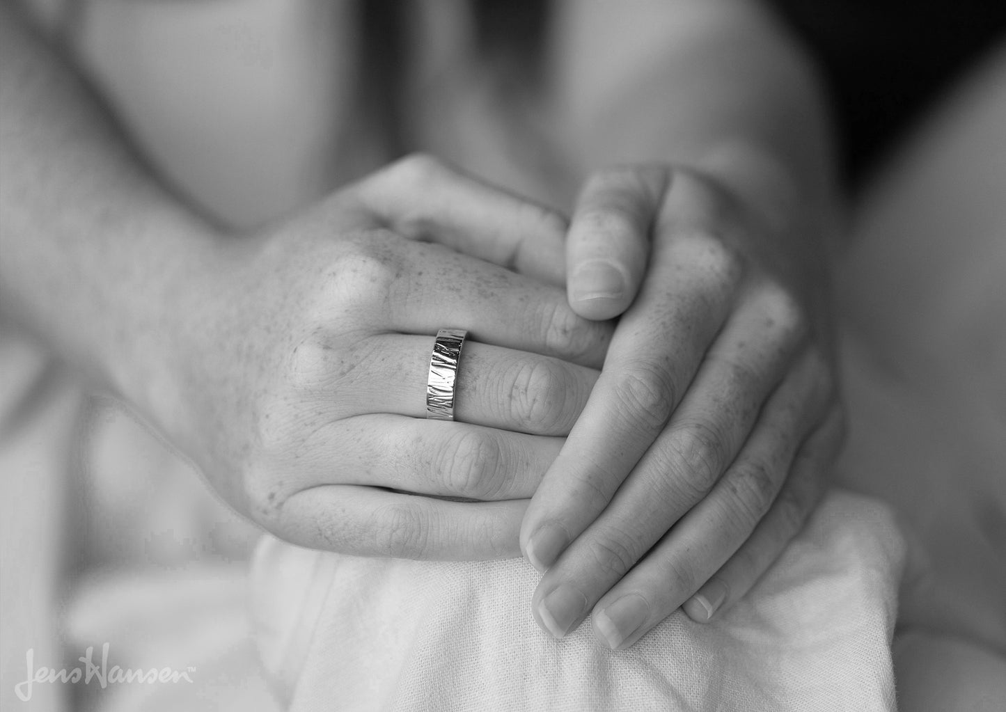 Textured Flat Band, White Gold & Platinum