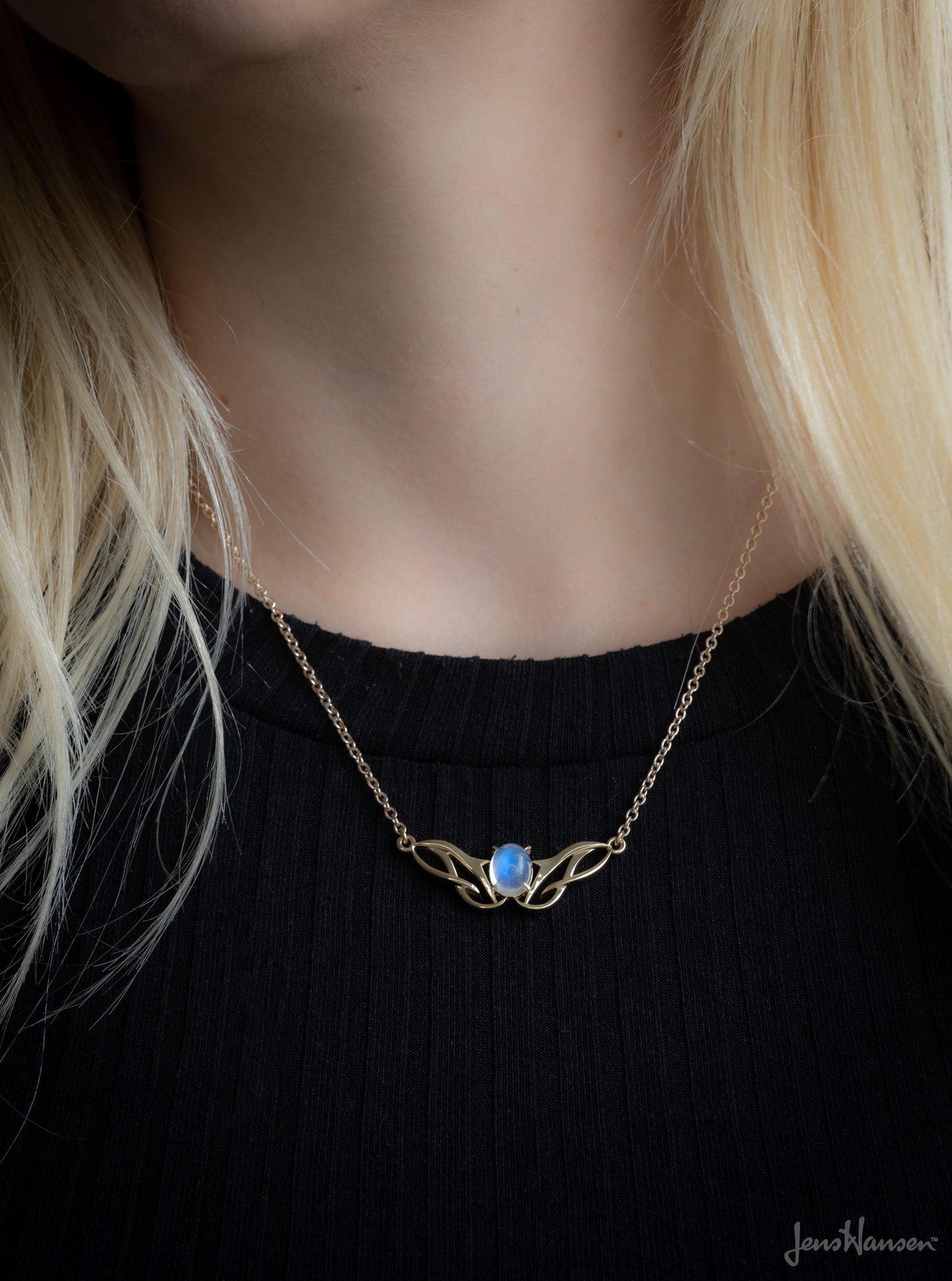 Oval Cabochon Gemstone Elvish Woodland Pendant, Yellow Gold