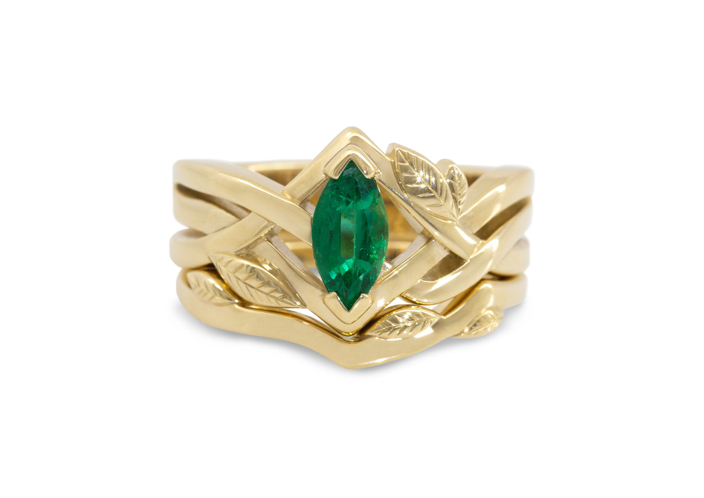Marquise Gemstone Elvish Woodland Ring, Yellow Gold