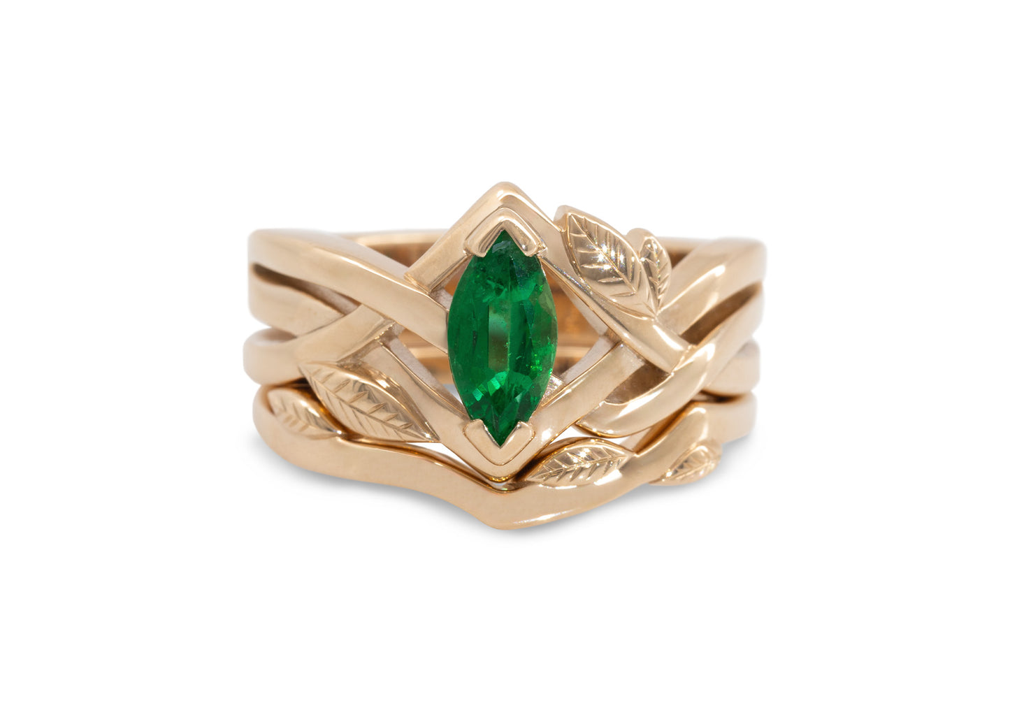 Marquise Gemstone Elvish Woodland Ring, Red Gold