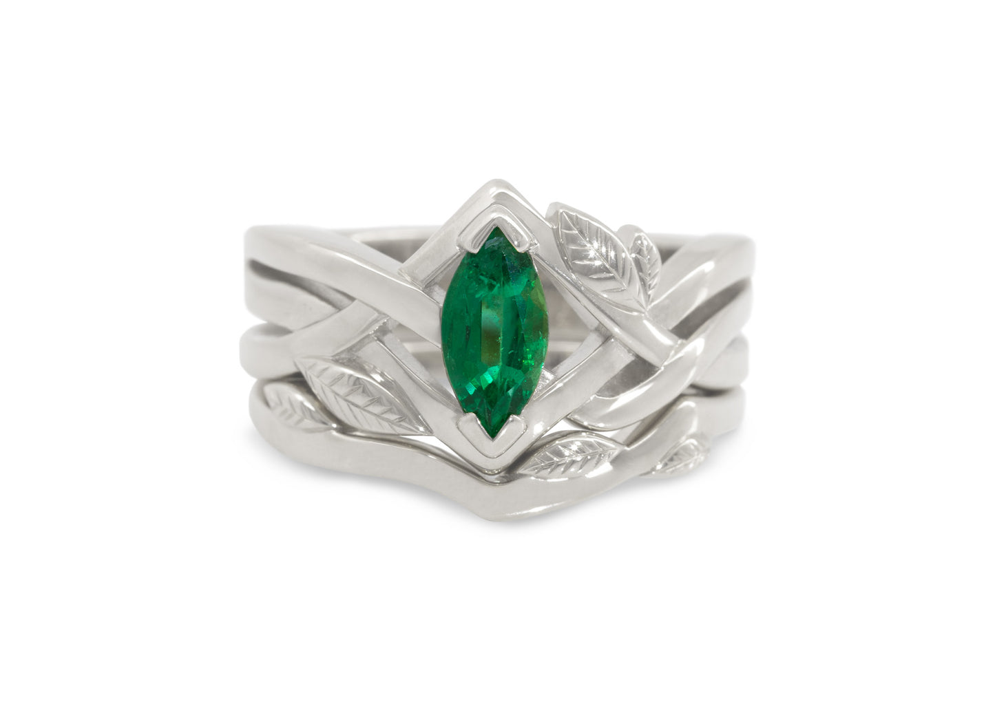 Marquise Gemstone Elvish Woodland Ring, White Gold & Platinum