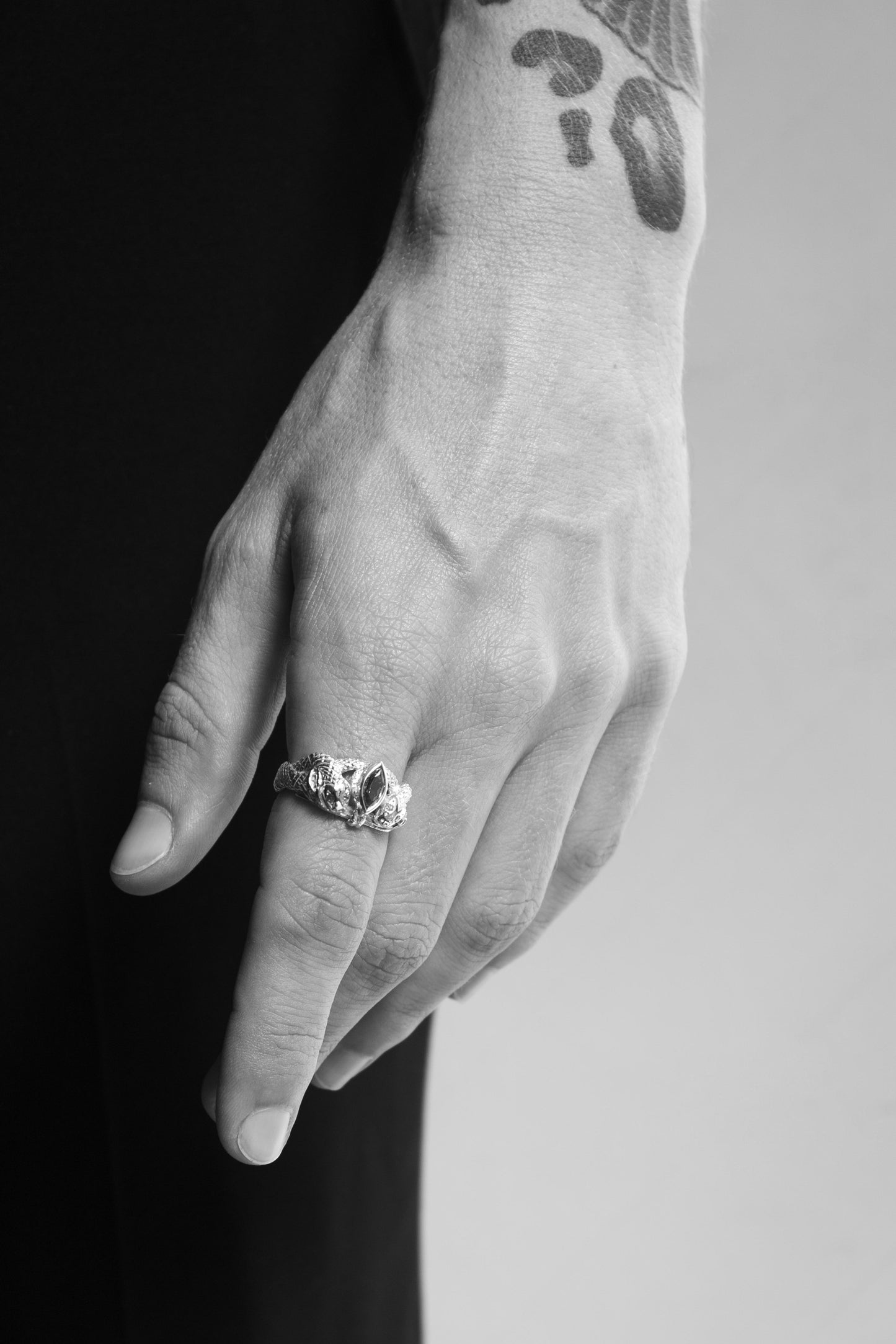 Custom Gemstone Snake Ring, Sterling Silver & Yellow Gold