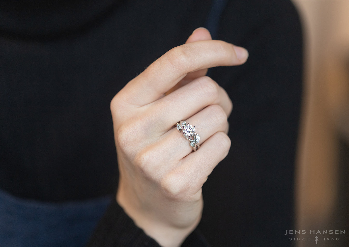 5 Stone Elvish Engagement Ring, Platinum