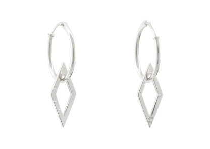 E31 Open Diamond Shape Hoop Earrings, Sterling Silver