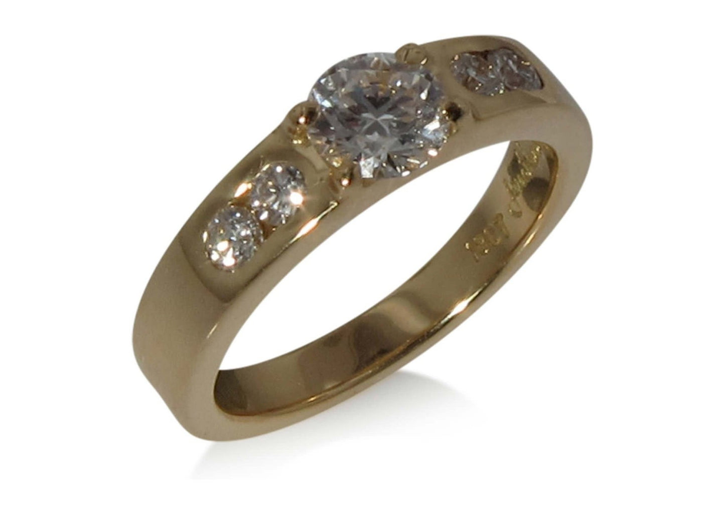 18ct Four Claw Diamond Ring with side Diamonds - Jens Hansen - 2