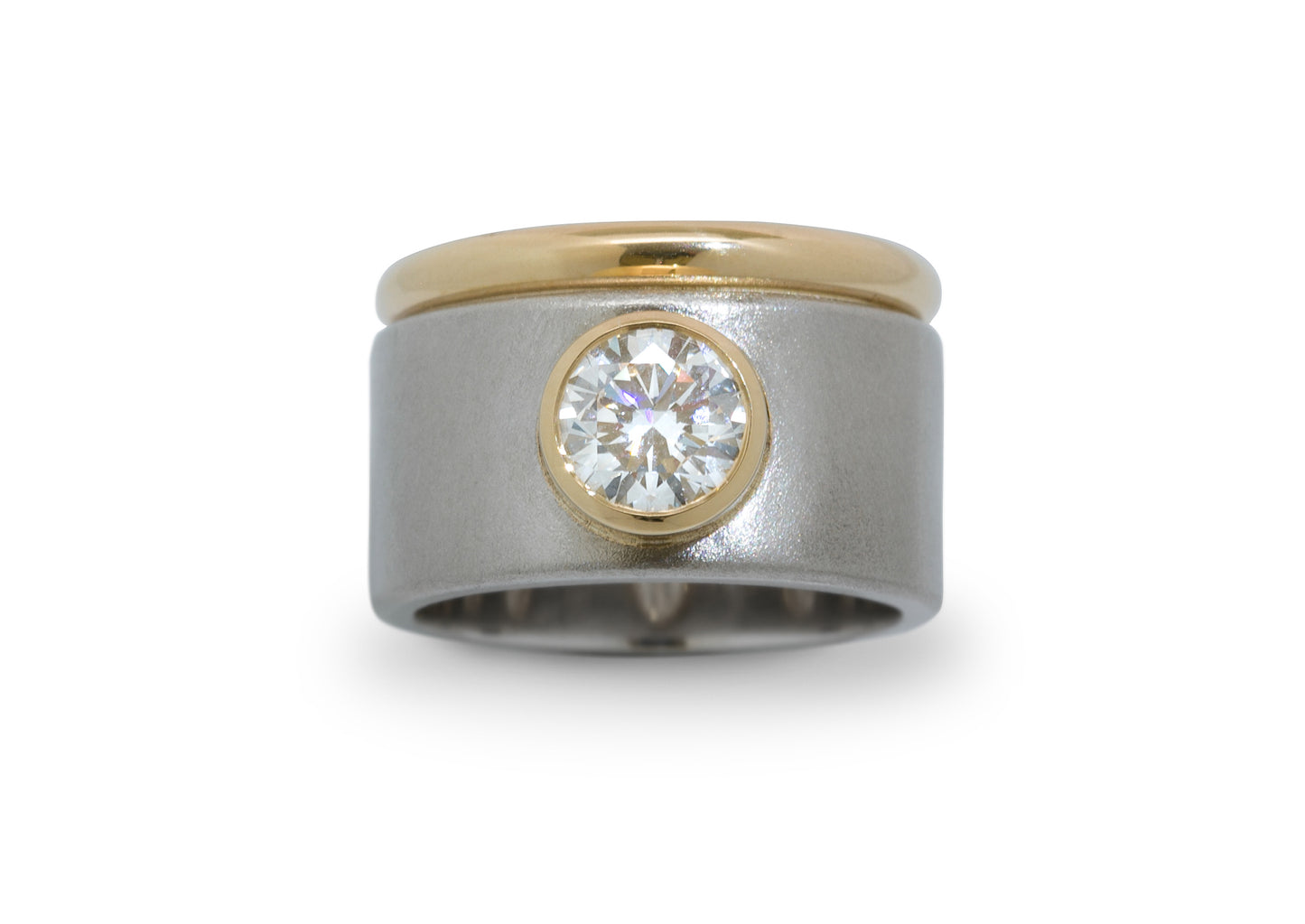 Custom Wide Bi-tone Diamond Ring, Platinum & Yellow Gold