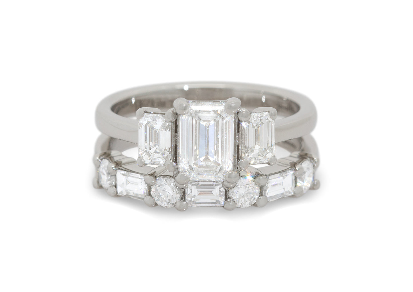 Custom Alternating Baguette and Round Diamond Wedding Band, Platinum