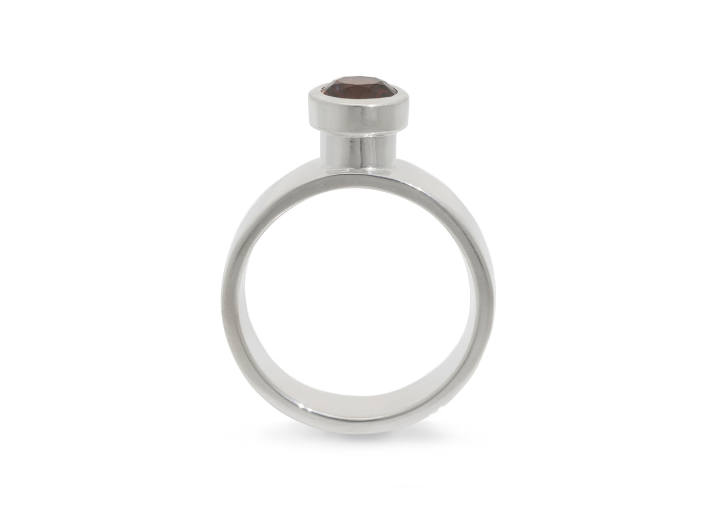 JW259 Round Gemstone Chimney Ring, Sterling Silver