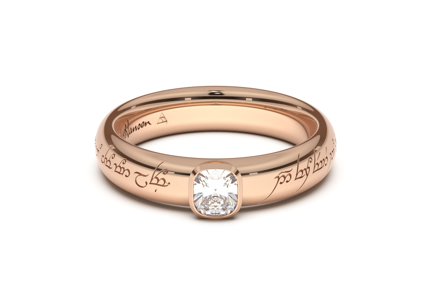 Cushion Elegant Elvish Engagement Ring, Red Gold