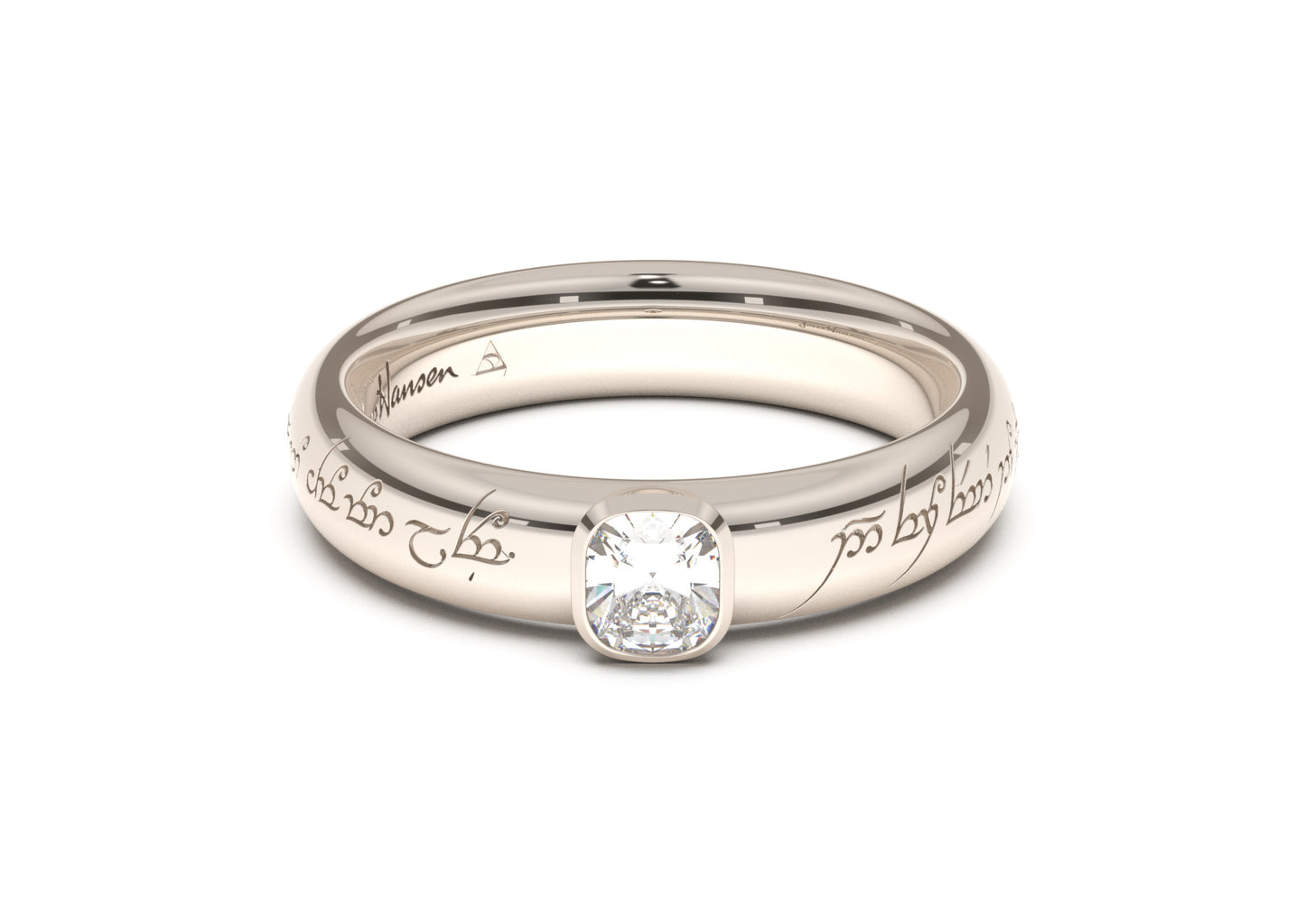 Cushion Elegant Elvish Engagement Ring, White Gold & Platinum