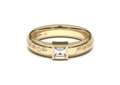 Princess Modern Elvish Engagement Ring, Yellow Gold