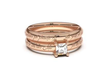 Princess Classic Slim Elvish Engagement Ring, Red Gold